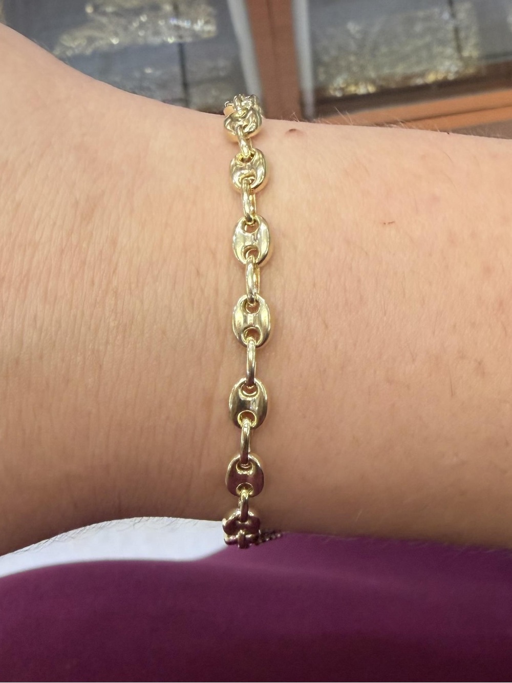 14K Real Solid Gold 5mm Puffy Mariner Bracelet 8.25" 6.4g